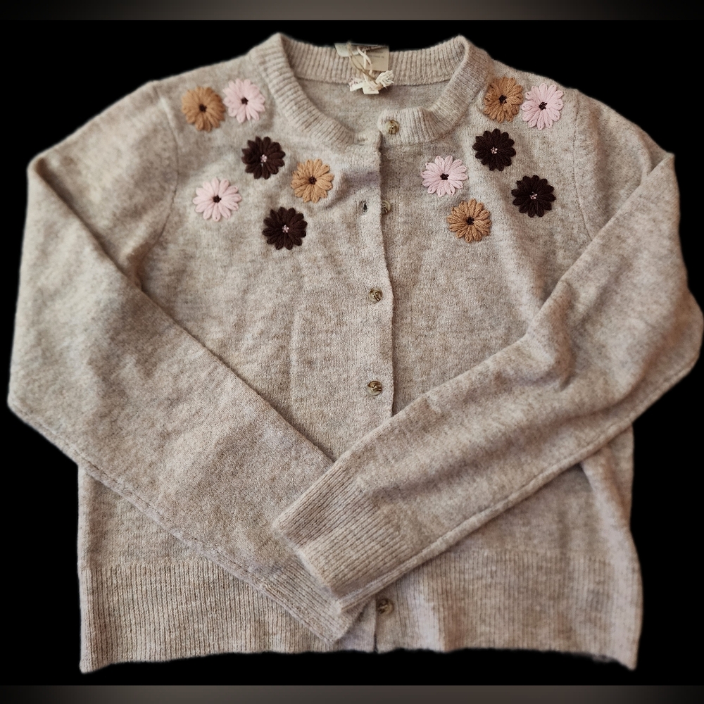 Embellished Button Front Brown Cardigan Size M